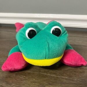 Vintage New Orleans Plush Green Frog Stuffed Animal Toy Pink Feet Kids
